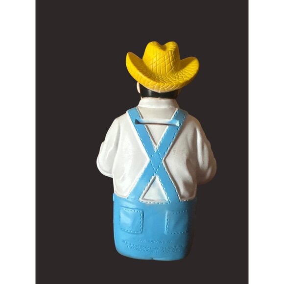 1986 Farmer Jack Coin Bank By Crunch Bird Studios - Yellow Hat & Blue Overalls - Picture 4 of 7